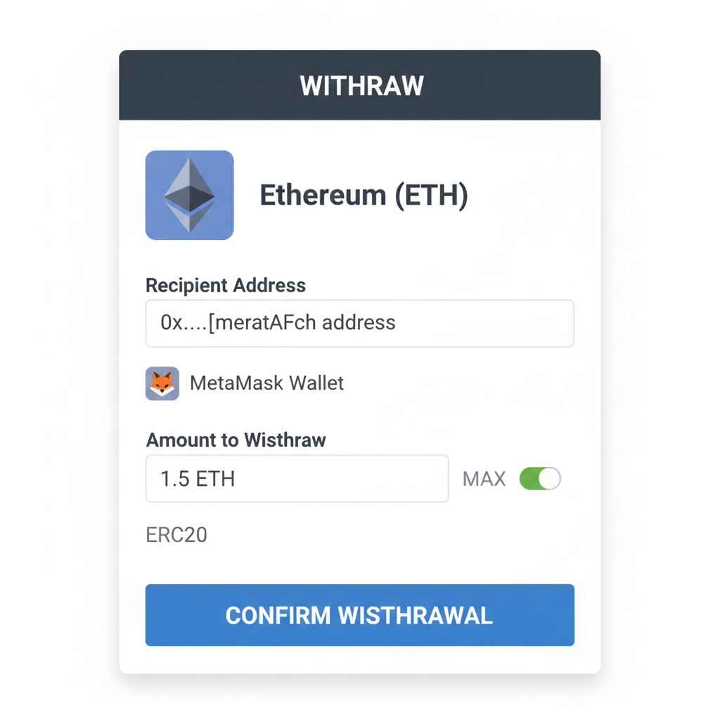 crypto exchange withdrawal screen sending ETH to MetaMask wallet address