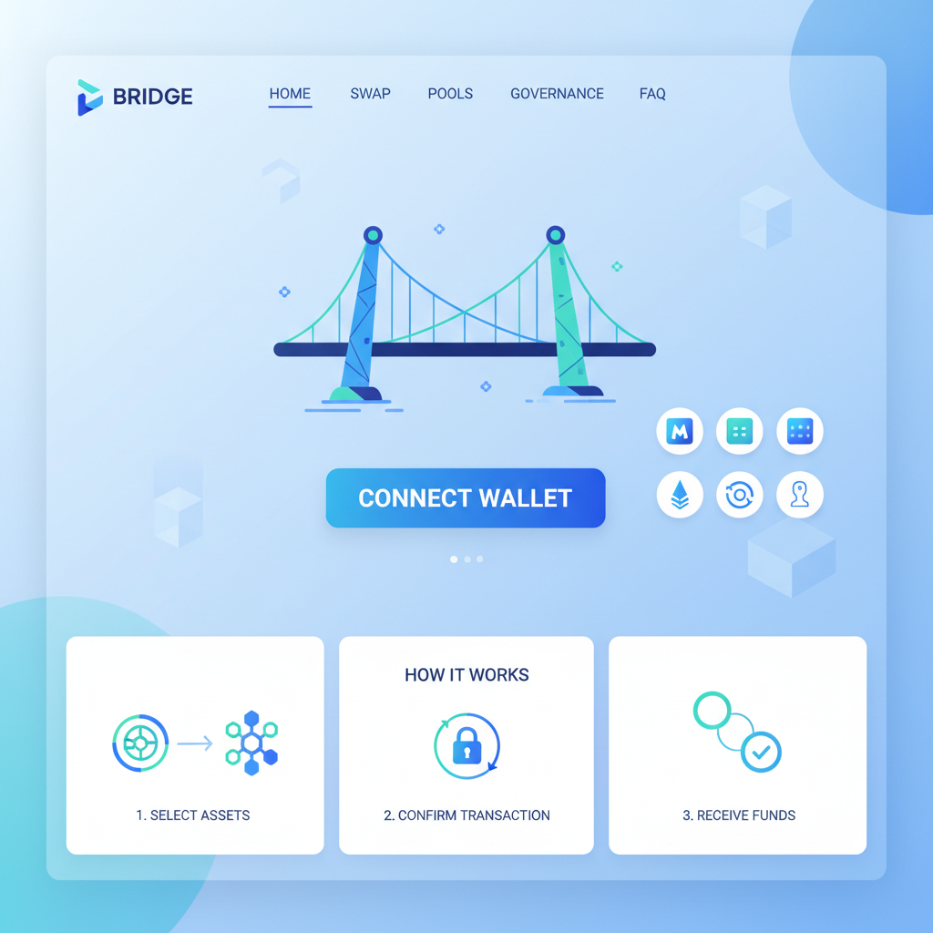 /img base bridge homepage ui, clean professional crypto interface, connect wallet button prominent