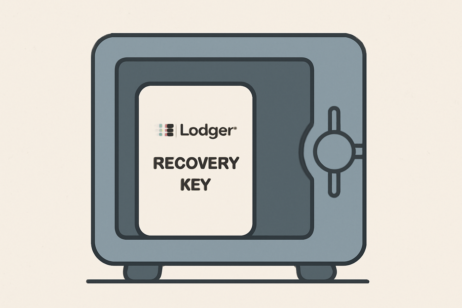 A safe or lockbox containing a Ledger Recovery Key card, with the Ledger device and recovery sheet stored elsewhere.