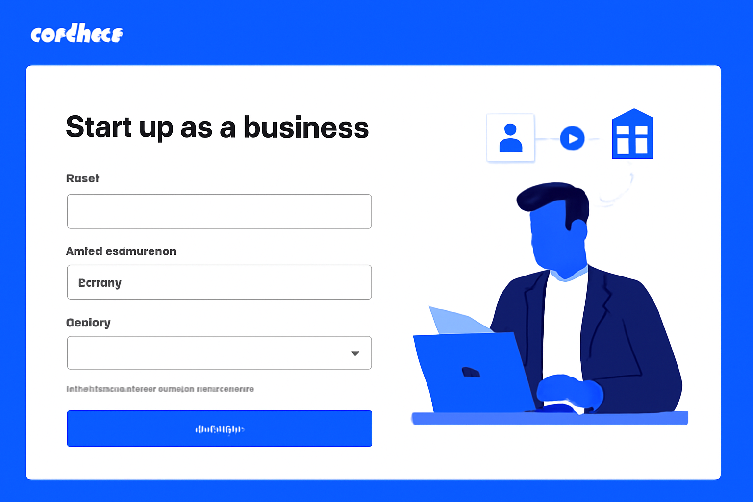 modern screenshot of Coinbase business signup form, blue branding, energetic vibe