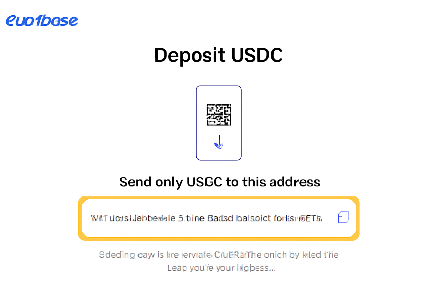 clean screenshot Coinbase deposit address page for USDC, highlighted address, professional UI