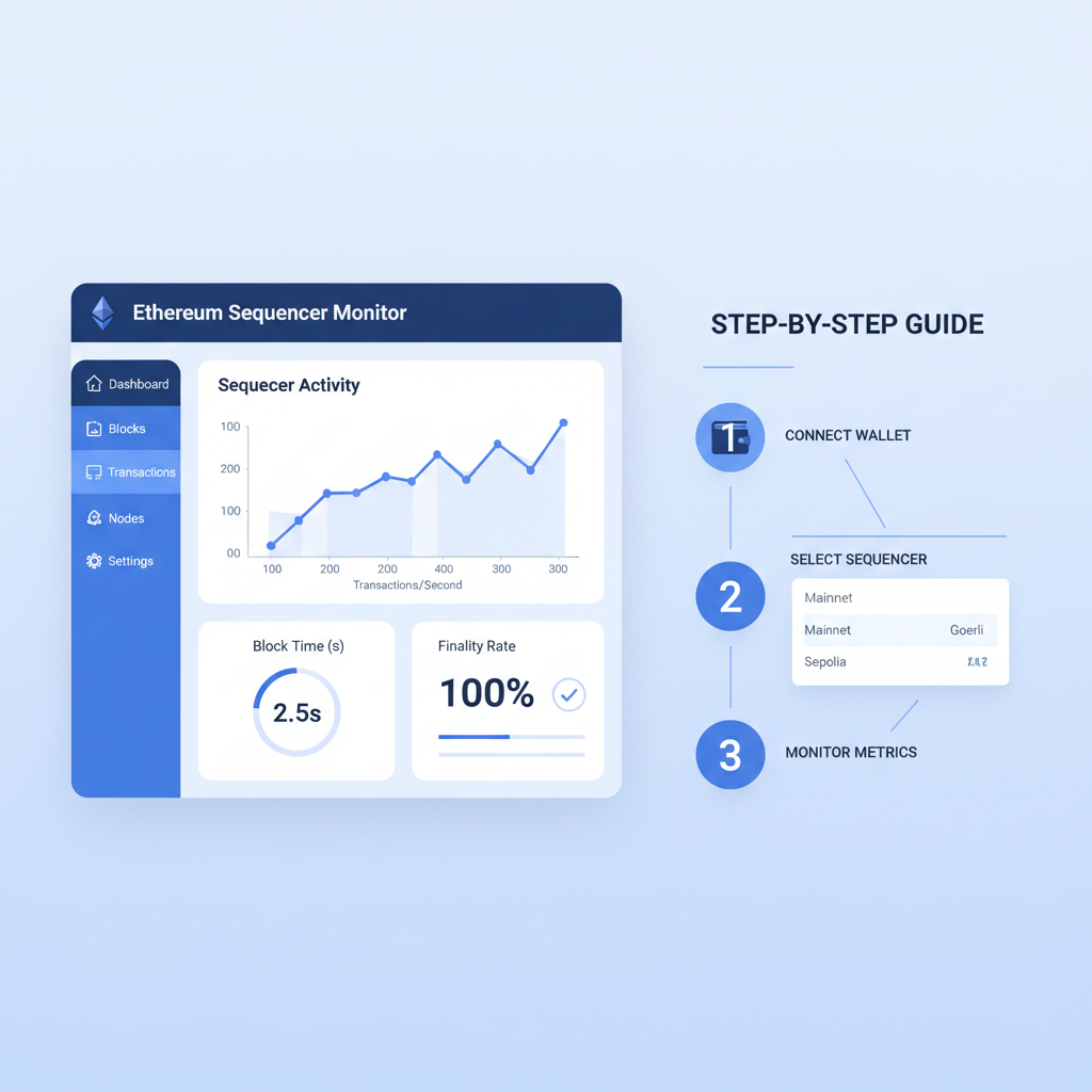 clean web dashboard for Ethereum sequencer monitoring, professional blue tones, charts and metrics display