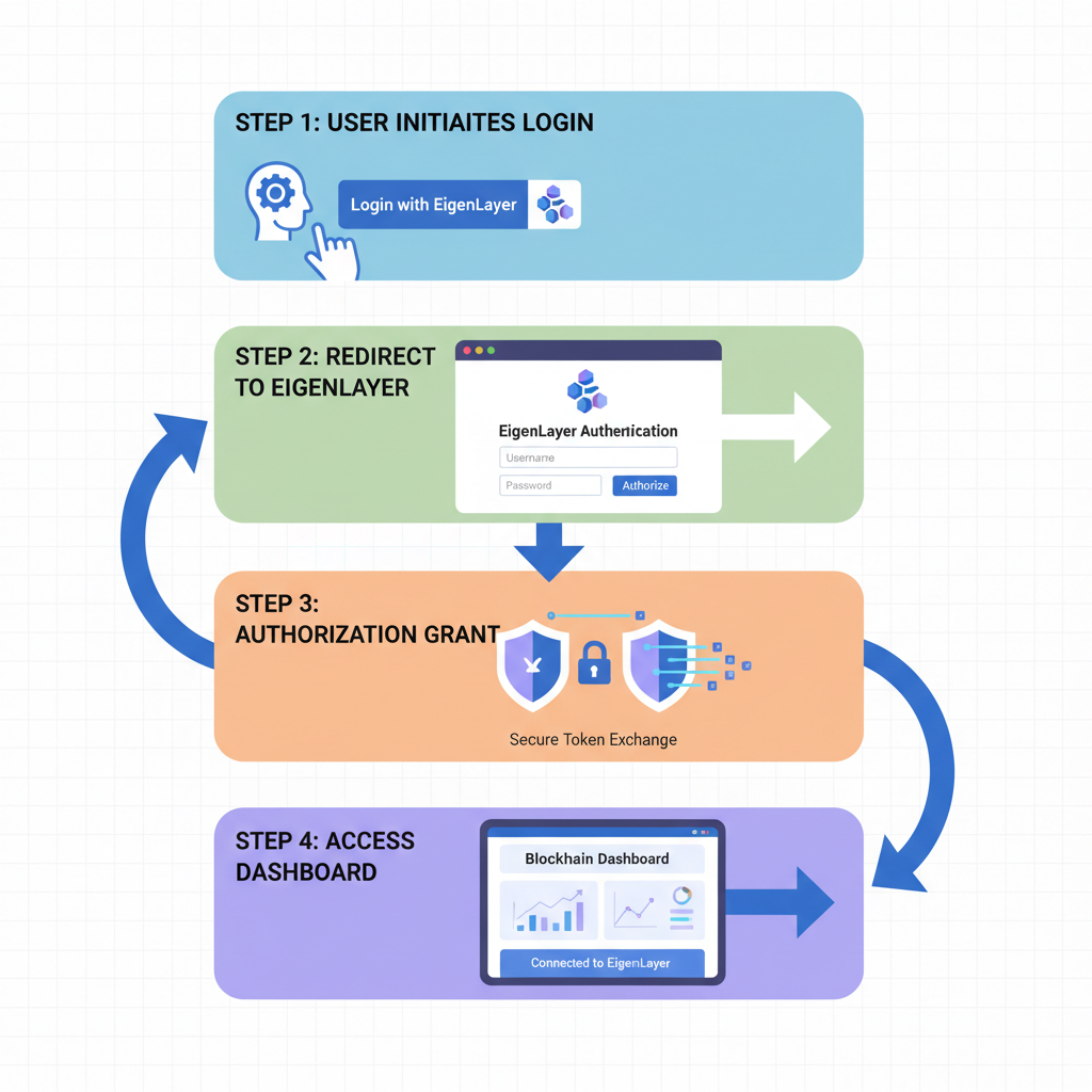 OAuth login flow for blockchain dashboard integration, EigenLayer branding, secure connection graphic