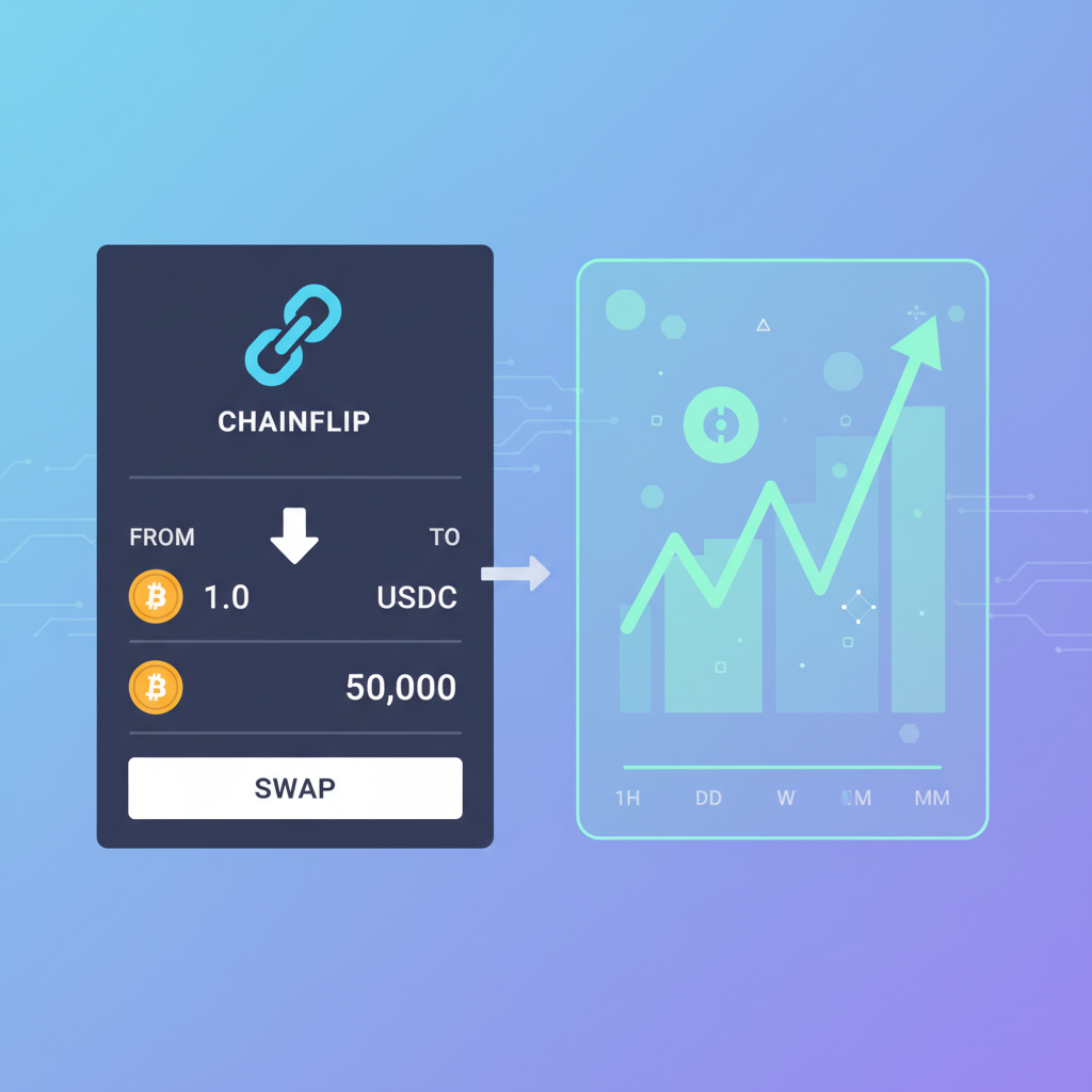 chainflip swap interface converting crypto to USDC, dynamic green charts holographic