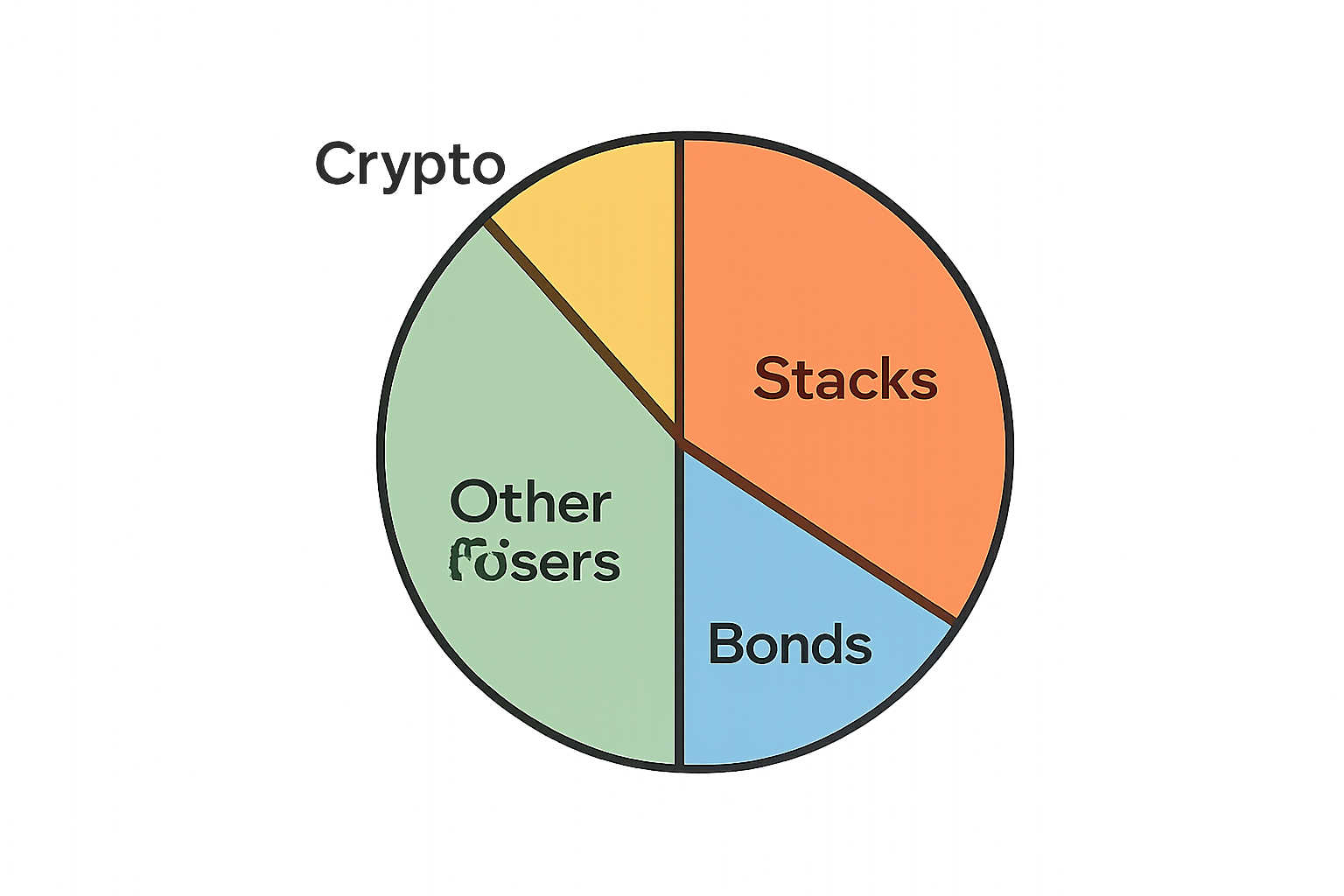 A pie chart showing a small slice labeled 'Crypto' and the rest divided among stocks, bonds, and other assets.