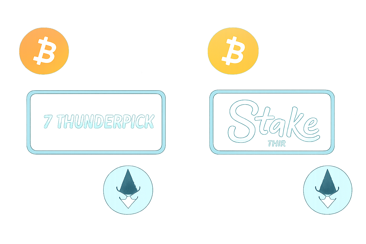 A split-screen showing the Thunderpick and Stake.com logos with Bitcoin and Ethereum icons, set against a backdrop of esports imagery (CS2 and LoL).