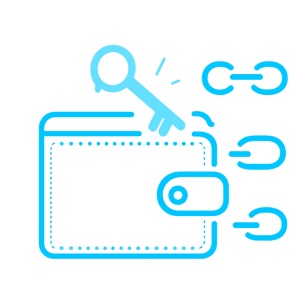 user creating universal wallet icon, single key unlocking multiple chains, smooth glow effect