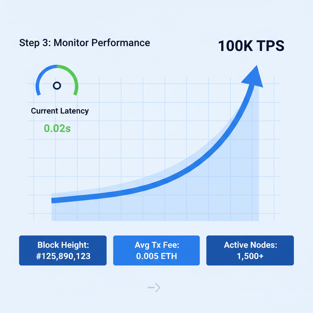 performance graph spiking to 100K TPS, real-time blockchain monitoring dashboard