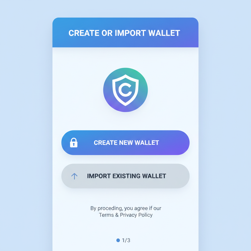mobile app screen showing wallet creation or import interface for crypto