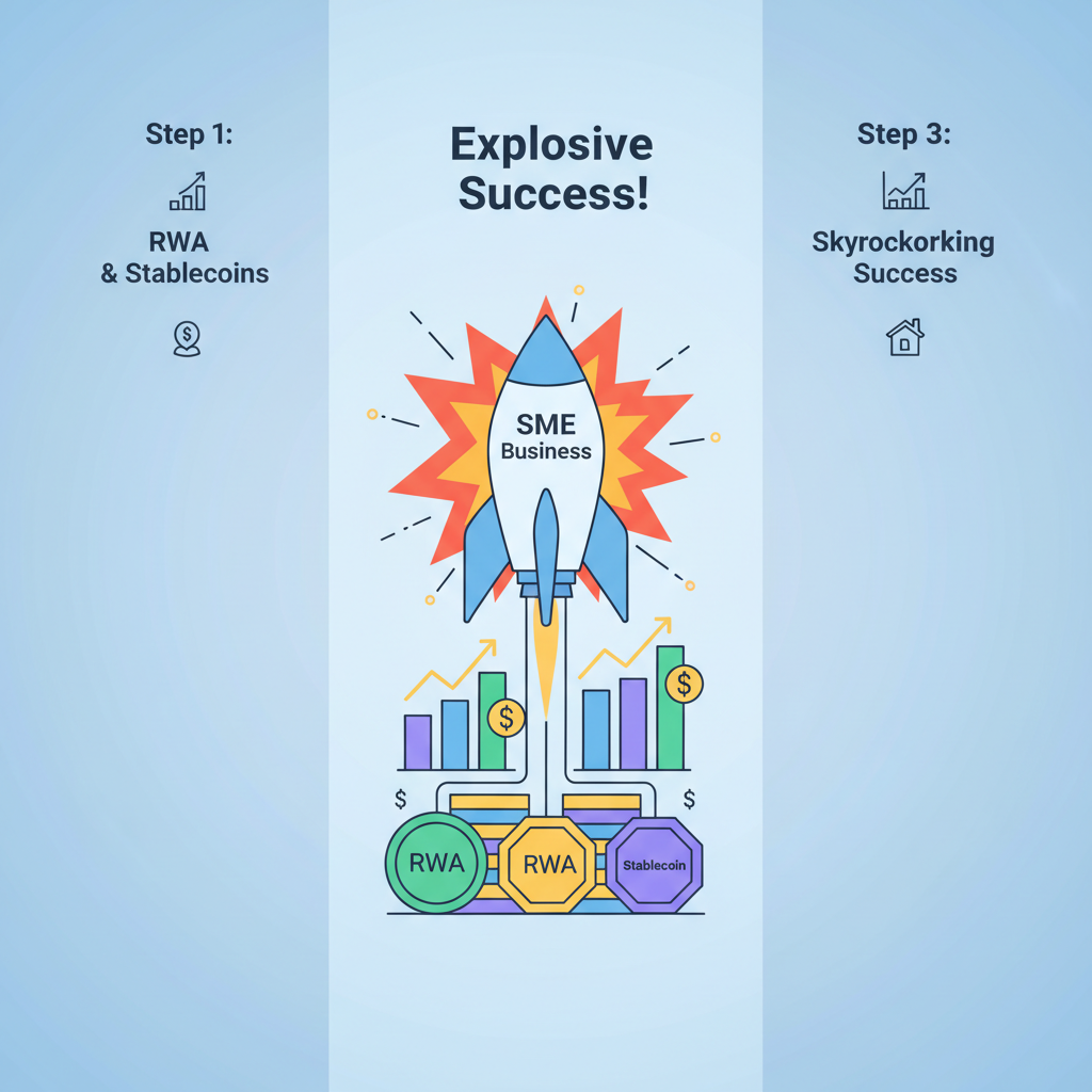 SME business skyrocketing with charts, RWA tokens and stablecoins fueling growth, explosive success