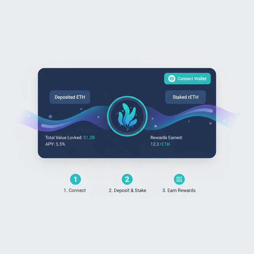 KelpDAO dashboard UI with wallet connect button, holographic ETH flows
