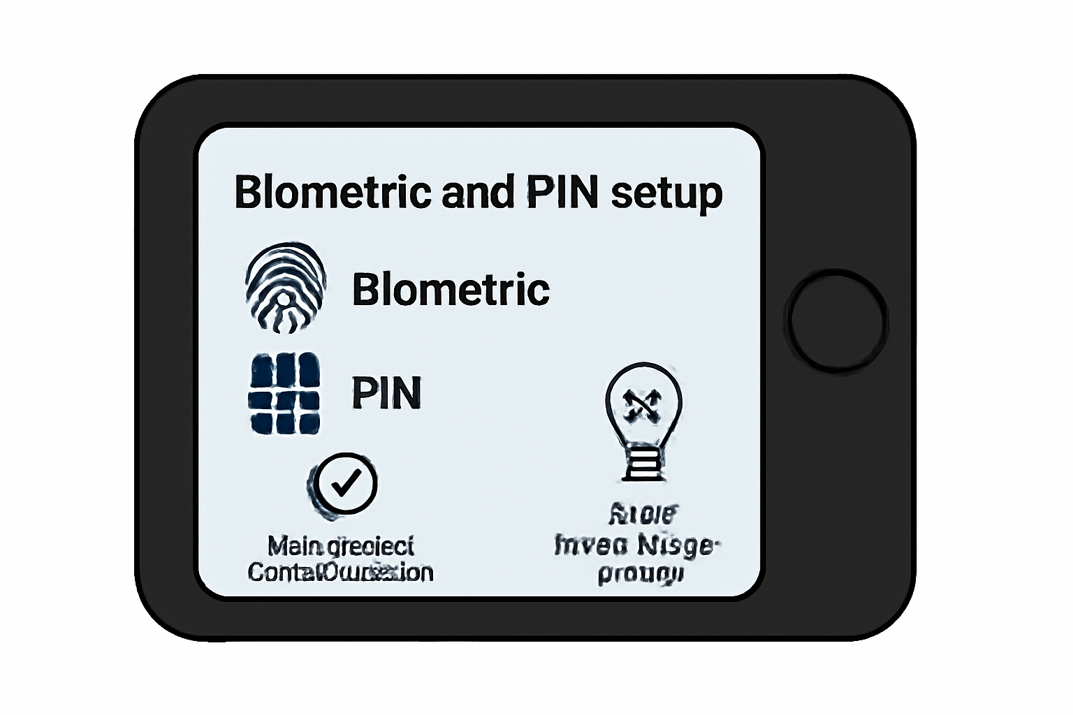 hardware wallet screen showing biometric and PIN setup, with icons for multi-factor authentication and zero-knowledge proofs