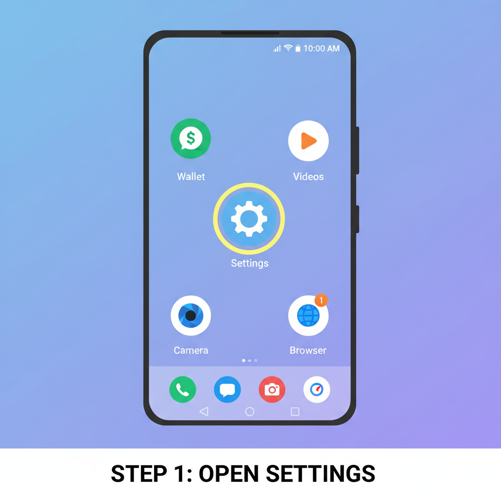 Solana Saga Android home screen with Settings app icon highlighted, clean mobile UI