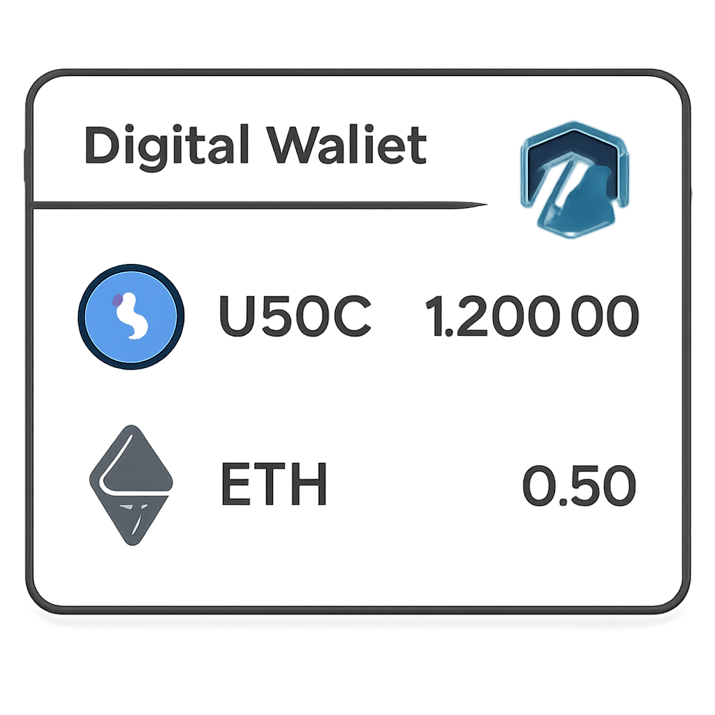 A digital wallet interface showing USDC and ETH balances on Arbitrum network, with Arbitrum logo