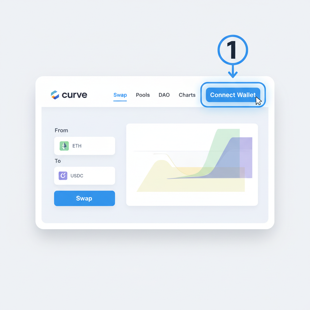 clean screenshot of Curve Finance homepage with wallet connect button highlighted