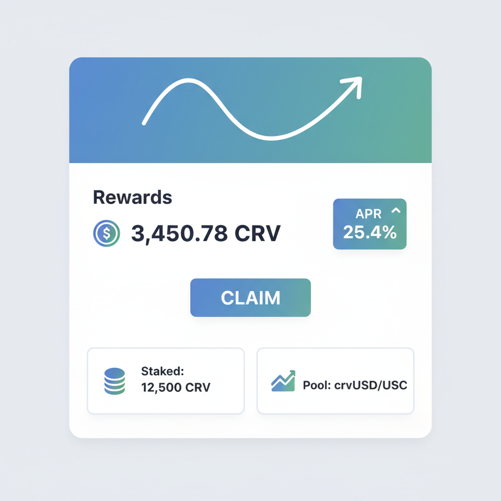 Curve dashboard showing rewards, APR 25.4%, claim button