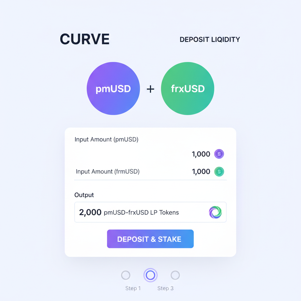 Curve liquidity deposit screen for pmUSD frxUSD pool, LP tokens output