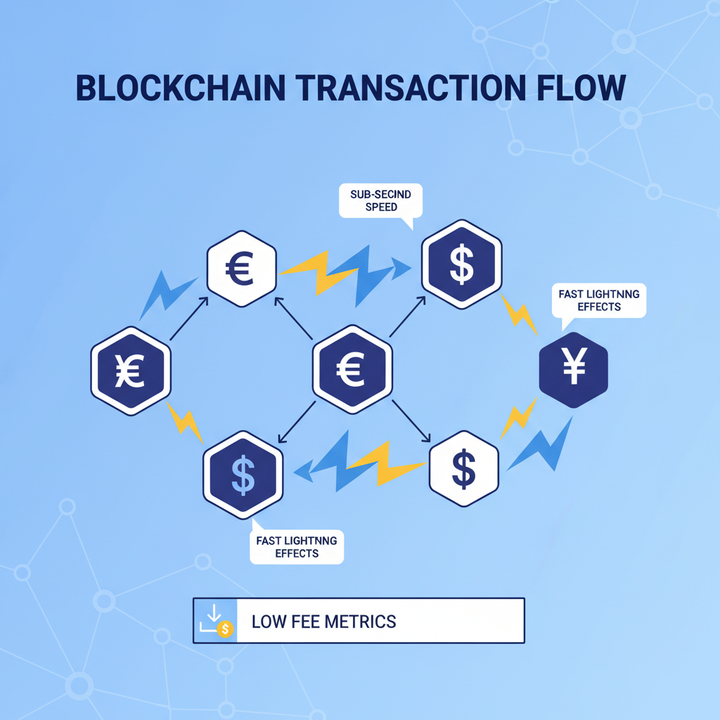 blockchain transaction graph sub-second speed, low fee metrics, fast lightning effects