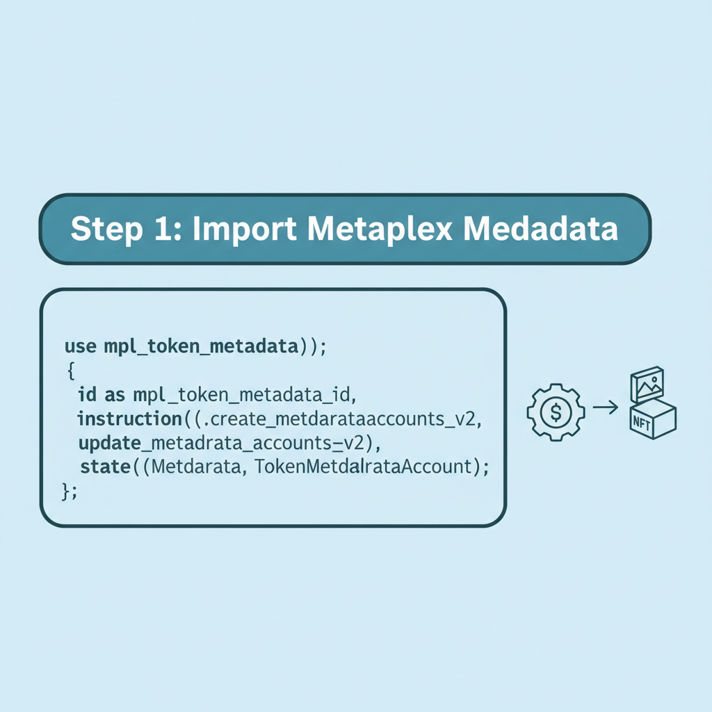 rust code snippet importing metaplex token metadata for solana nft program