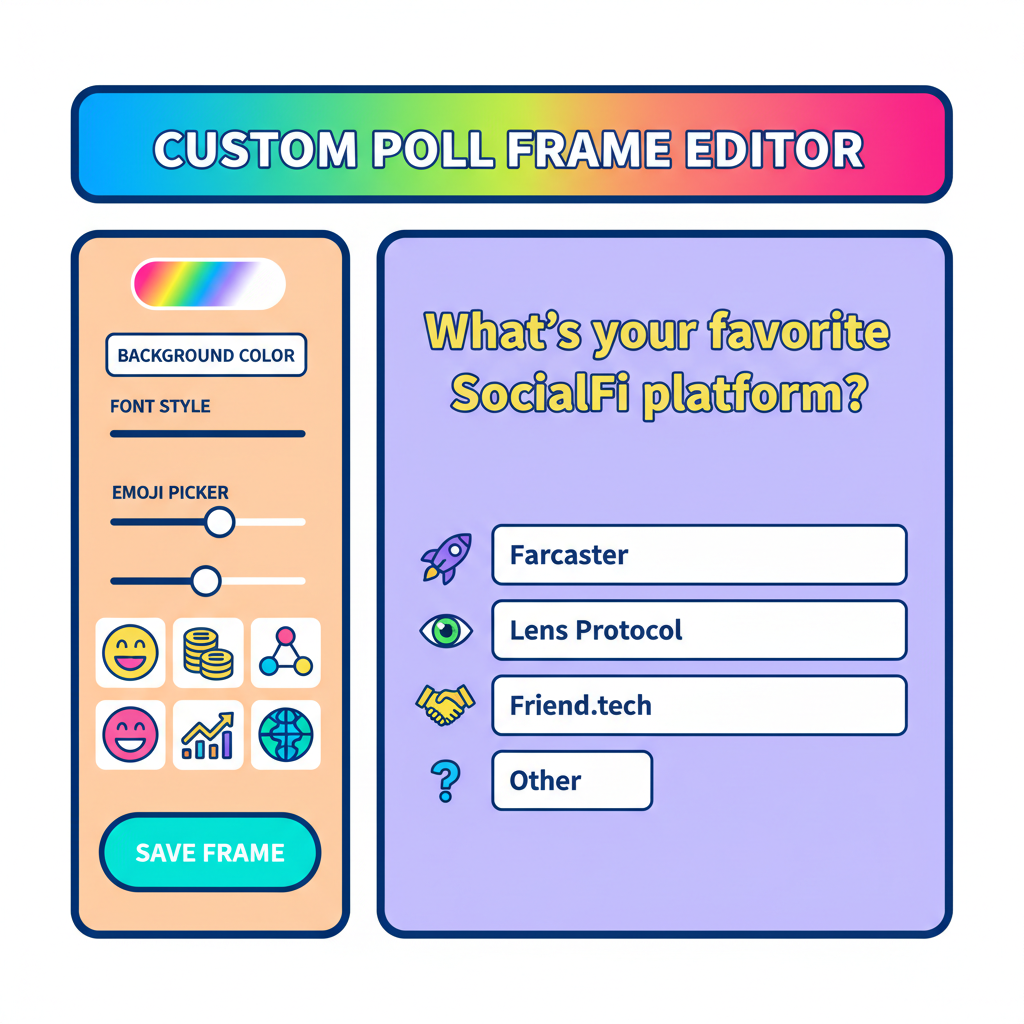 custom poll frame editor farcaster vibrant base socialfi colors buttons emojis