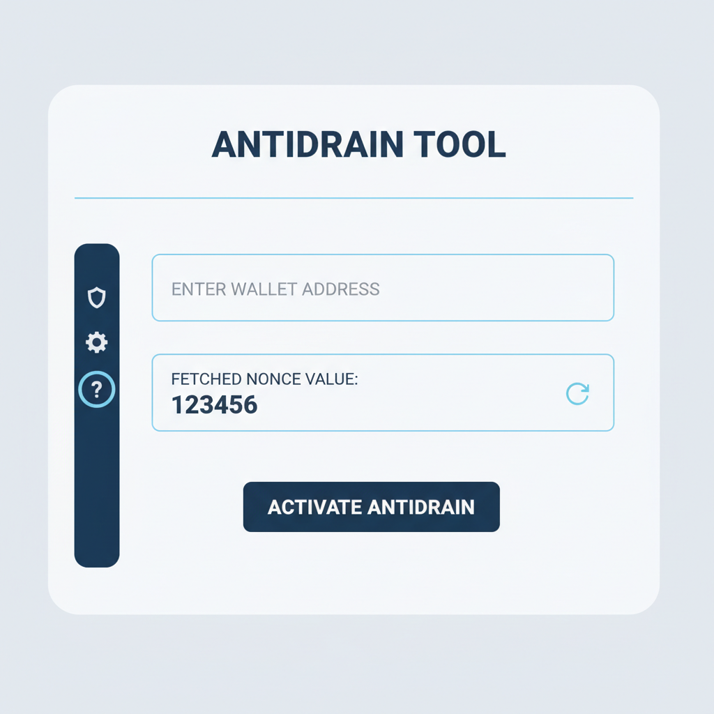 minimalist UI of Antidrain tool displaying wallet address input field and fetched nonce value