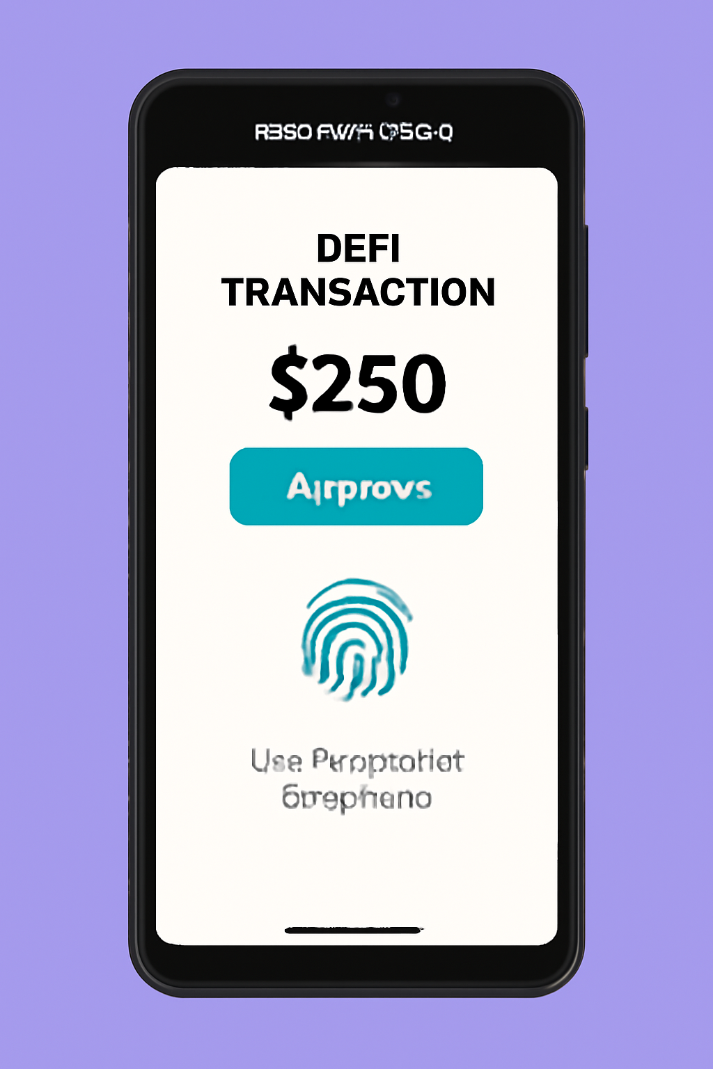 A Solana Saga phone screen showing a fingerprint authentication prompt during a DeFi transaction.