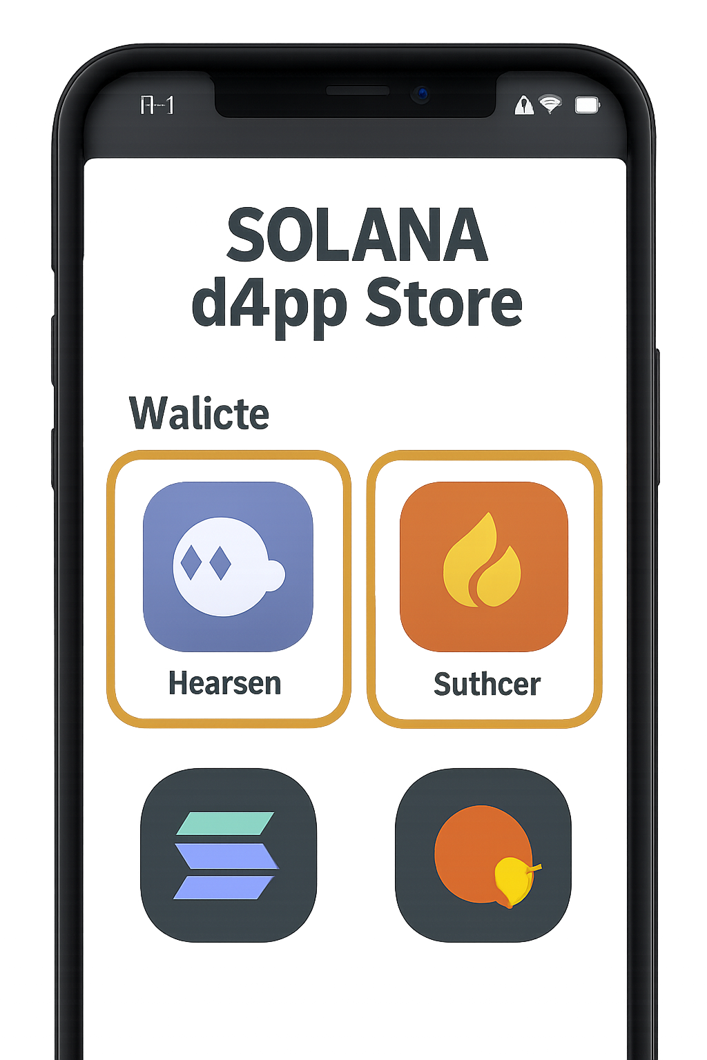 The Phantom and Solflare wallet app icons highlighted in the Solana dApp Store on a mobile screen.