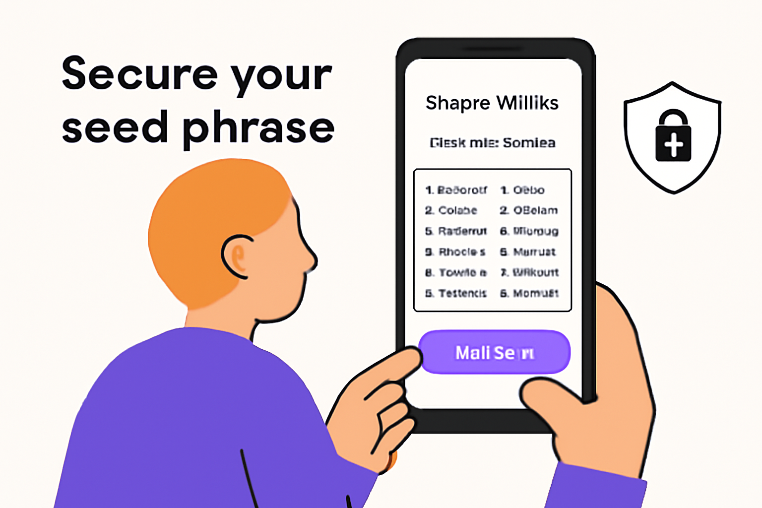 A user setting up a crypto wallet on their Solana Saga phone, showing a secure seed phrase backup prompt.