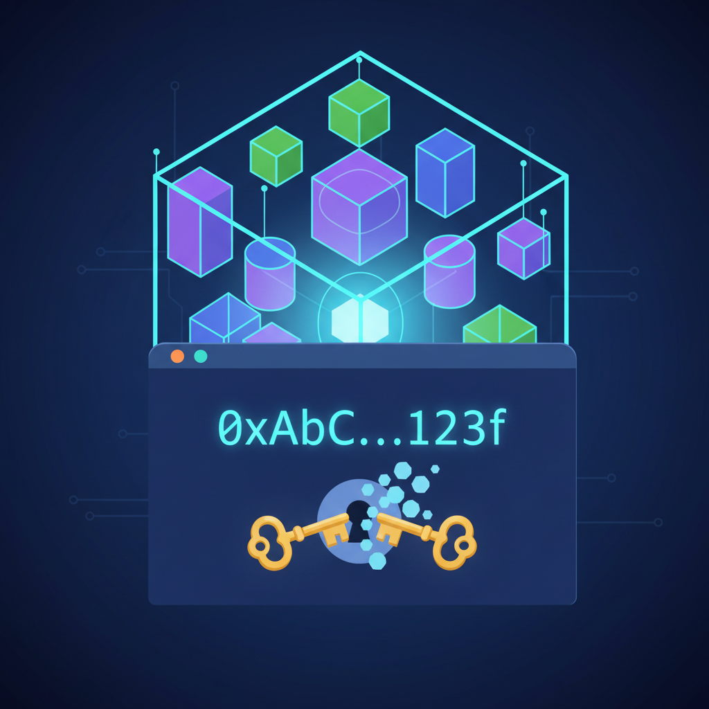 glowing Ethereum smart wallet address on screen, keys unlocking, abstract digital vault