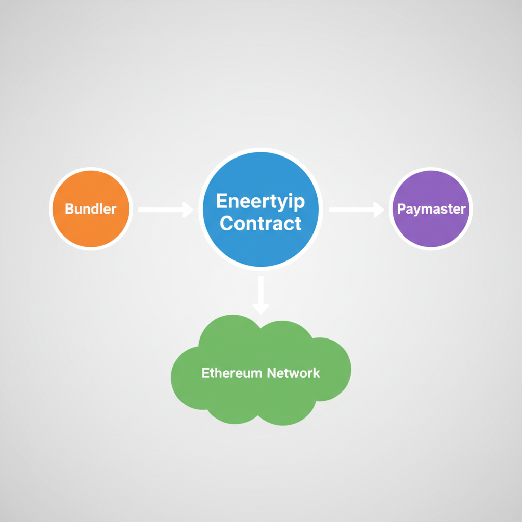 interconnected nodes of bundler, paymaster, EntryPoint contract, Ethereum network diagram