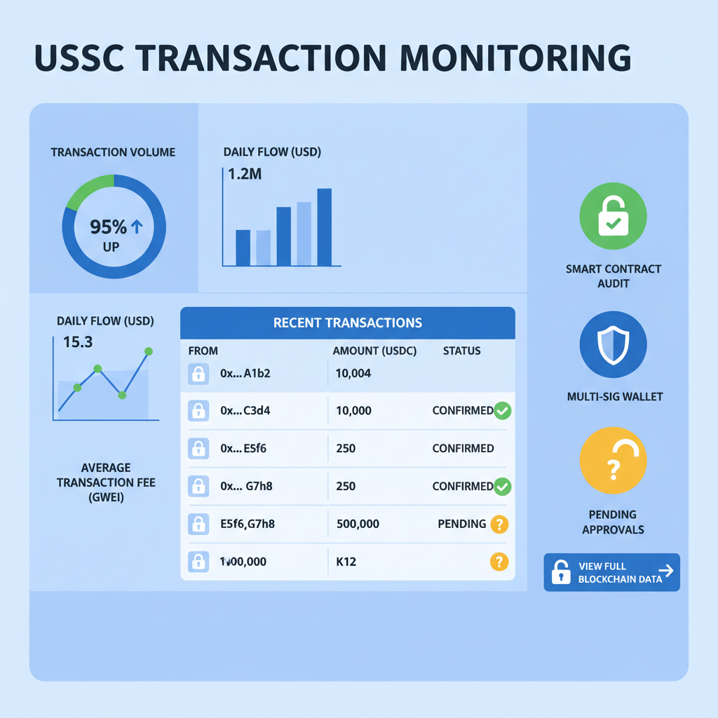 on-chain blockchain dashboard monitoring USDC transactions, graphs and security locks