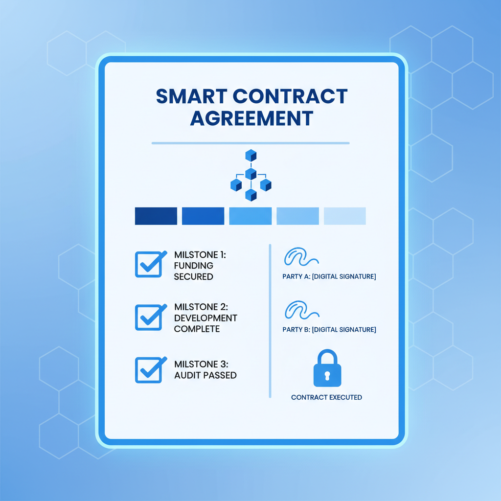 smart contract document with checklist milestones and signatures