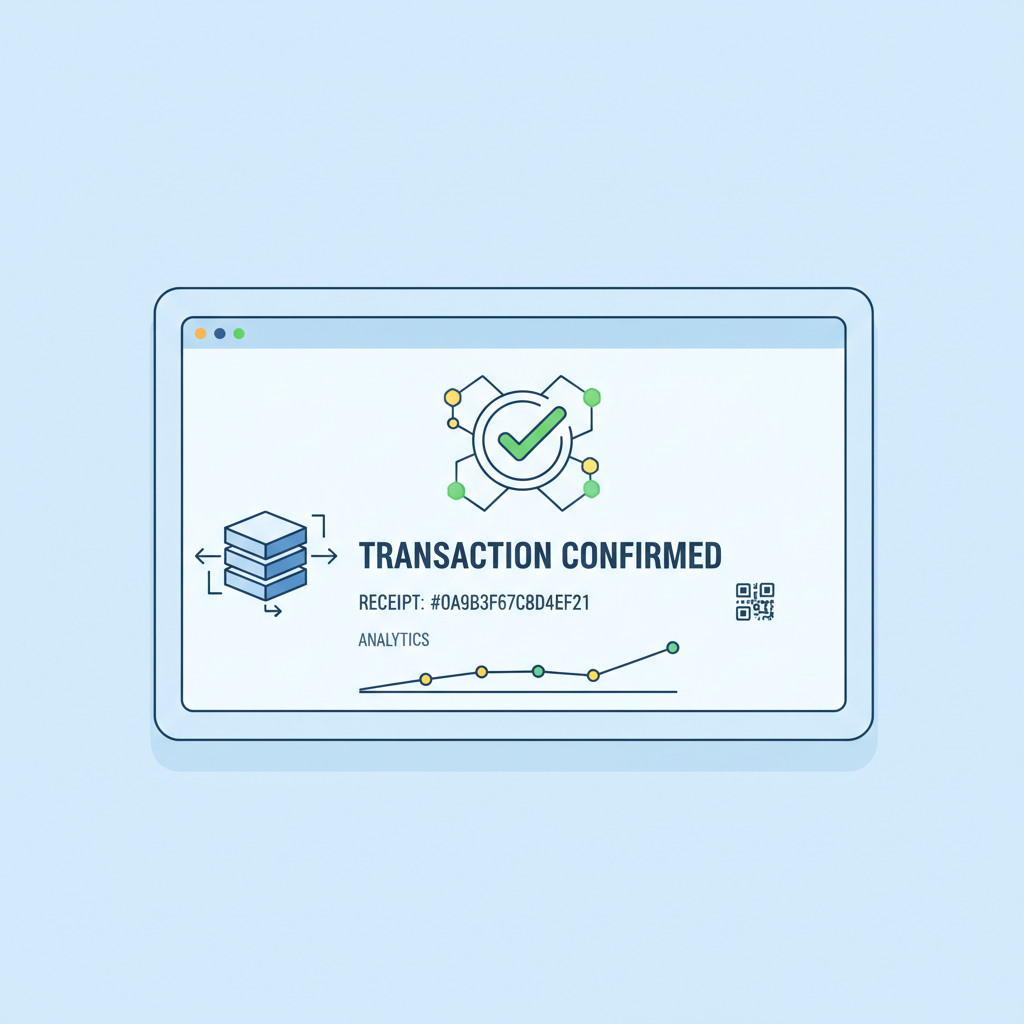blockchain transaction confirmed with receipt and analytics graph