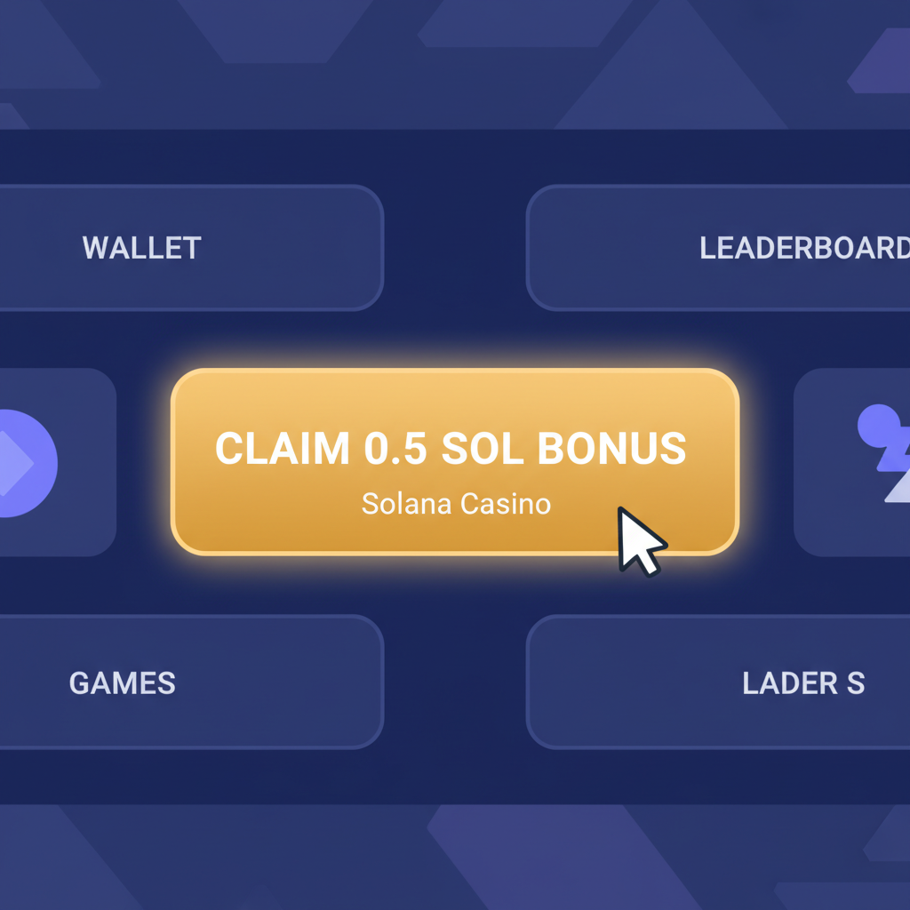 button claiming 0.5 SOL bonus on Solana casino dashboard glowing golden