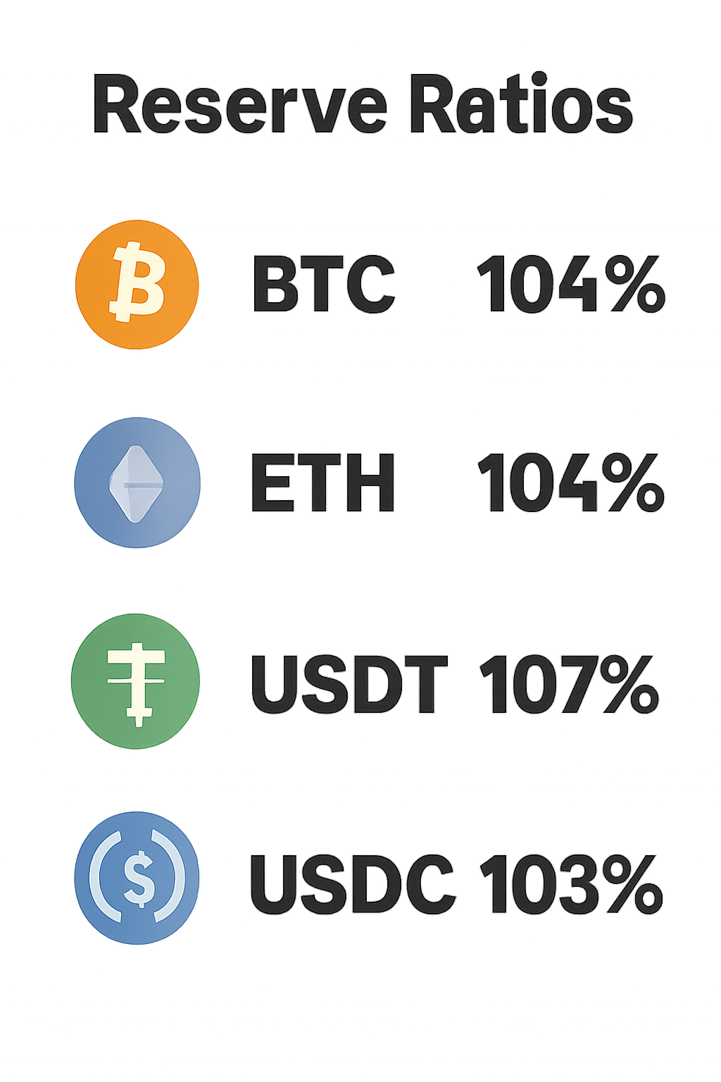 A digital infographic displaying reserve ratios for BTC, ETH, USDT, and USDC with up-to-date figures and OKX branding.