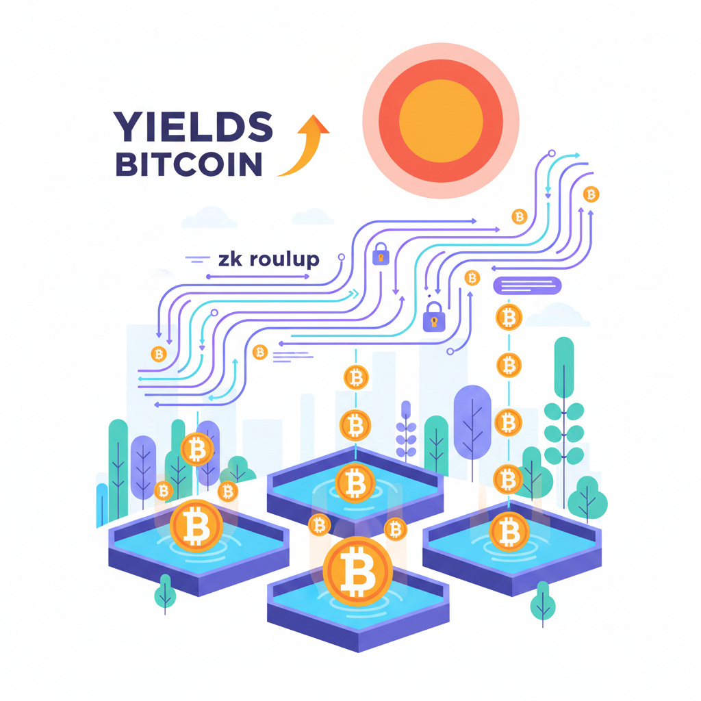 yield farming pools on zk rollup with bitcoin yields growing exponentially in vibrant farm visualization