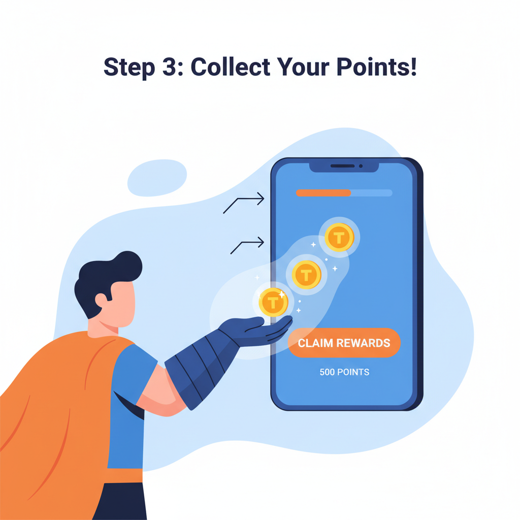 hero character grabbing glowing reward points from Tide interface