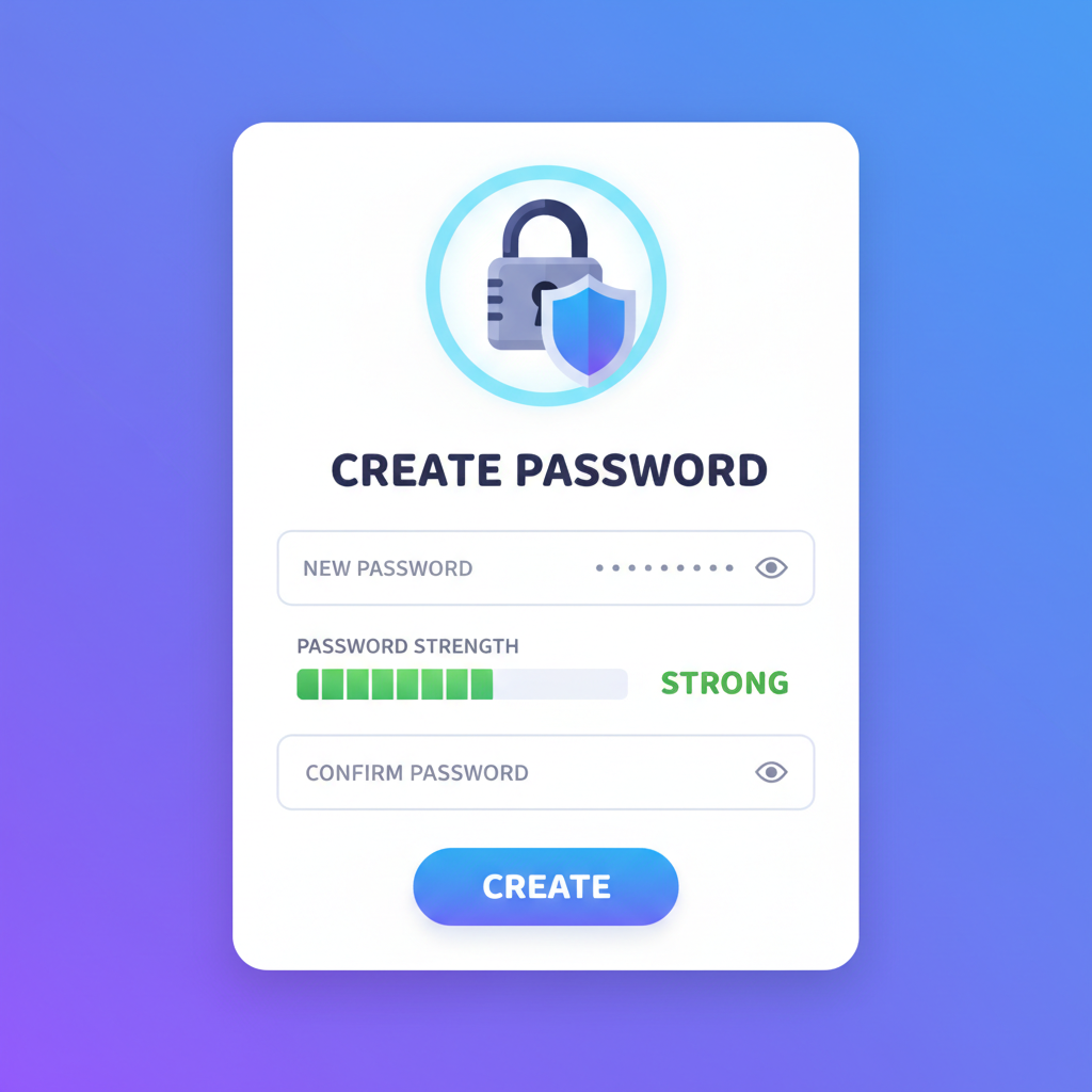 Strong password creation interface in MetaMask, secure lock icon, password strength meter