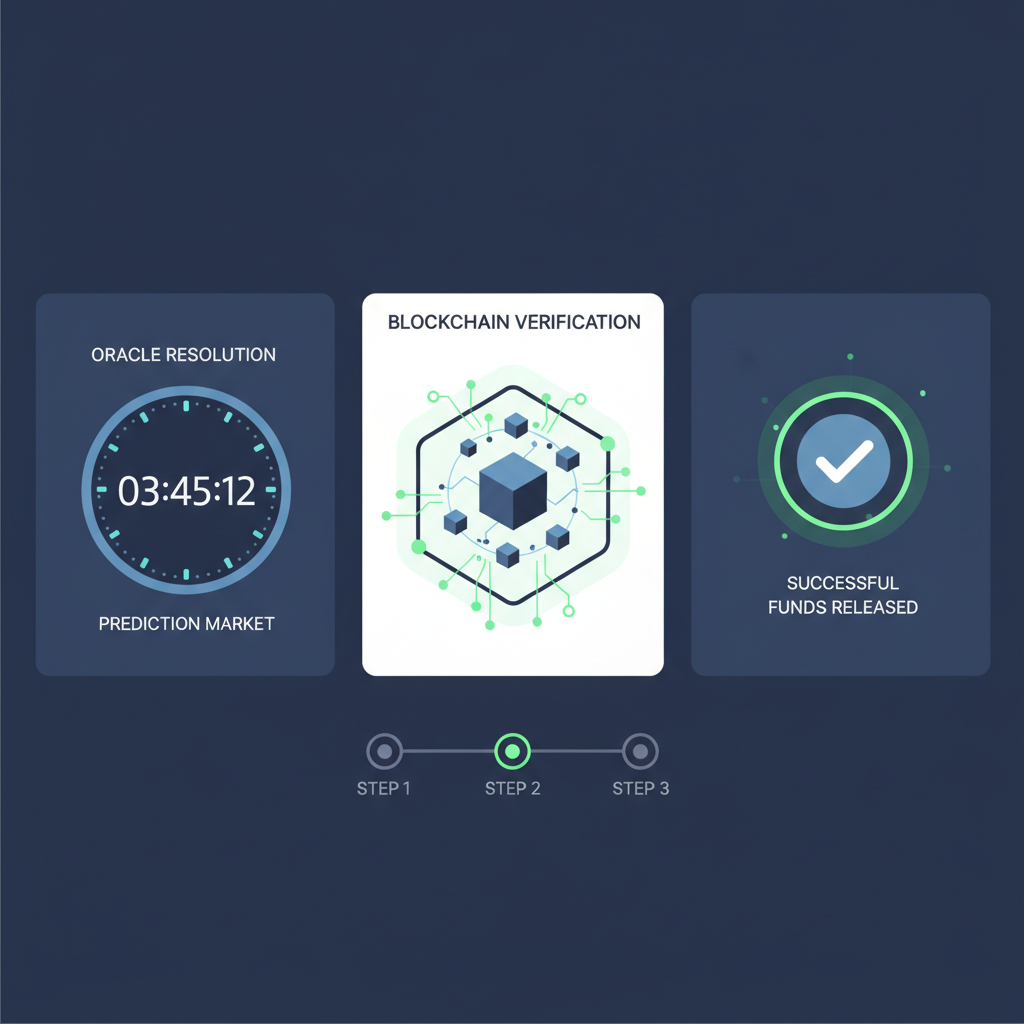 oracle resolution countdown timer on prediction market, blockchain verification animation, high-tech