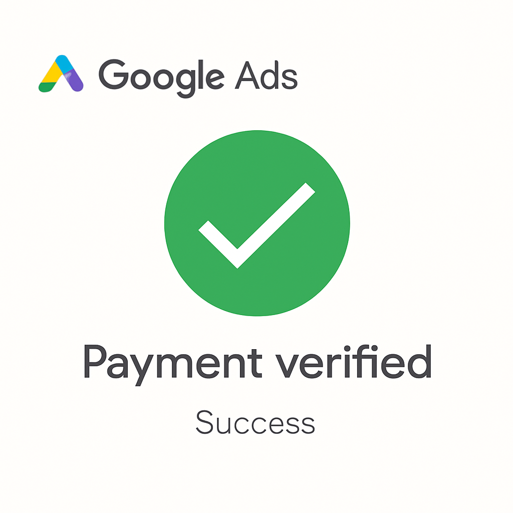 Google Ads success screen verifying payment green checkmark