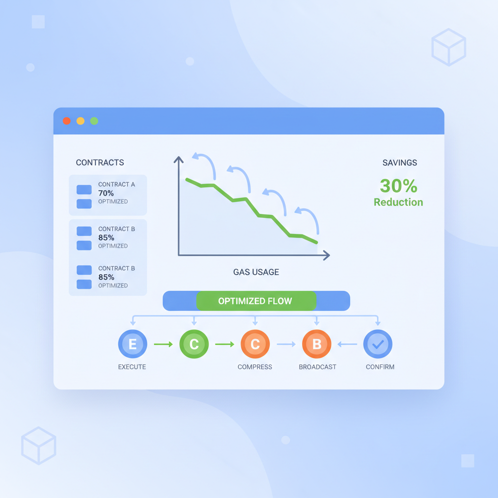 gas optimization graph on blockchain dashboard, efficient flow