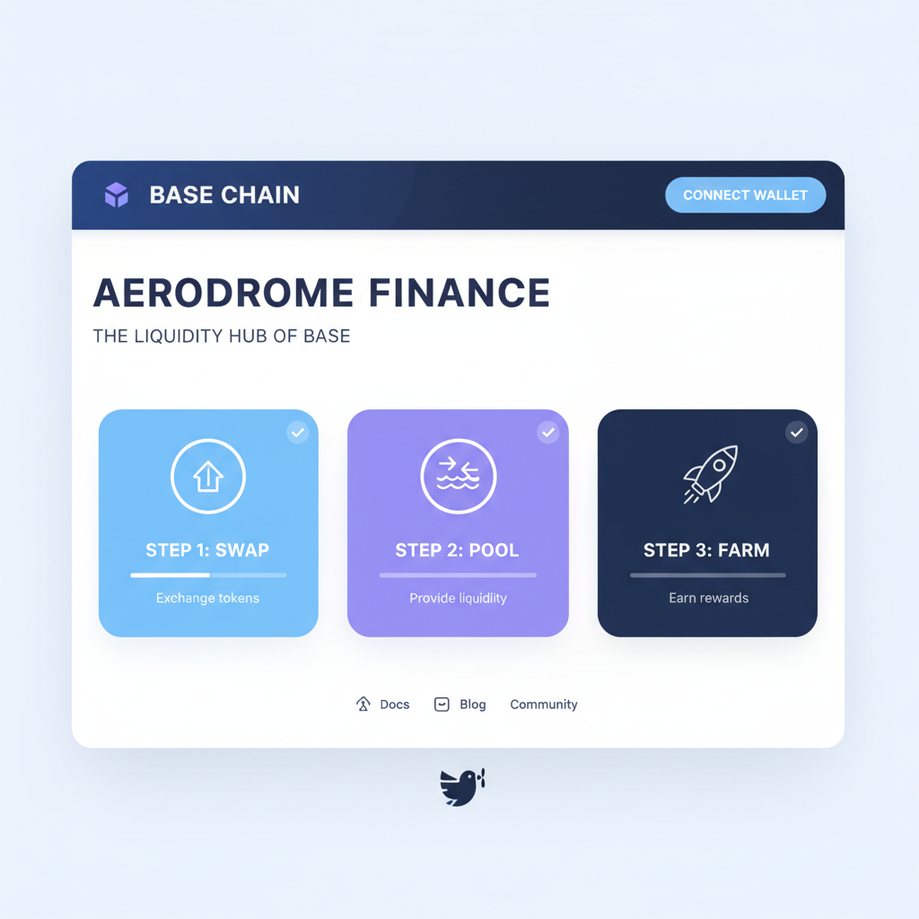 sleek aerodrome finance website homepage with base chain banner and connect button