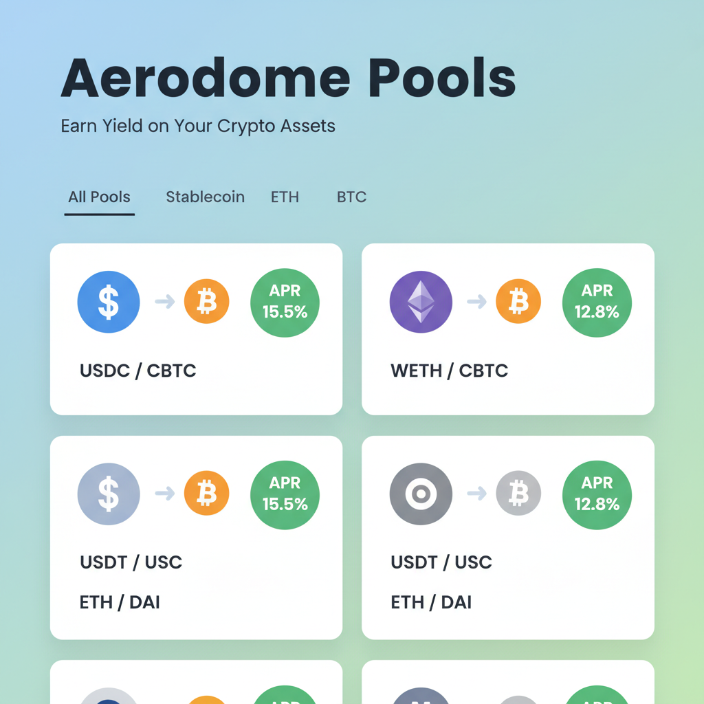 aerodrome pools page highlighting usdc cbbtc and weth cbbtc with apr badges
