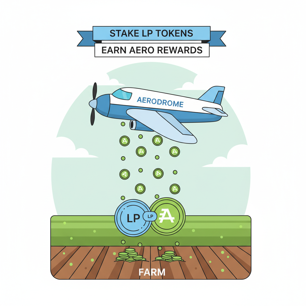 staking lp tokens in aerodrome farm with aero rewards raining down