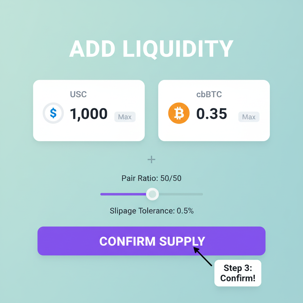 Aerodrome add liquidity interface with USDC and cbBTC inputs