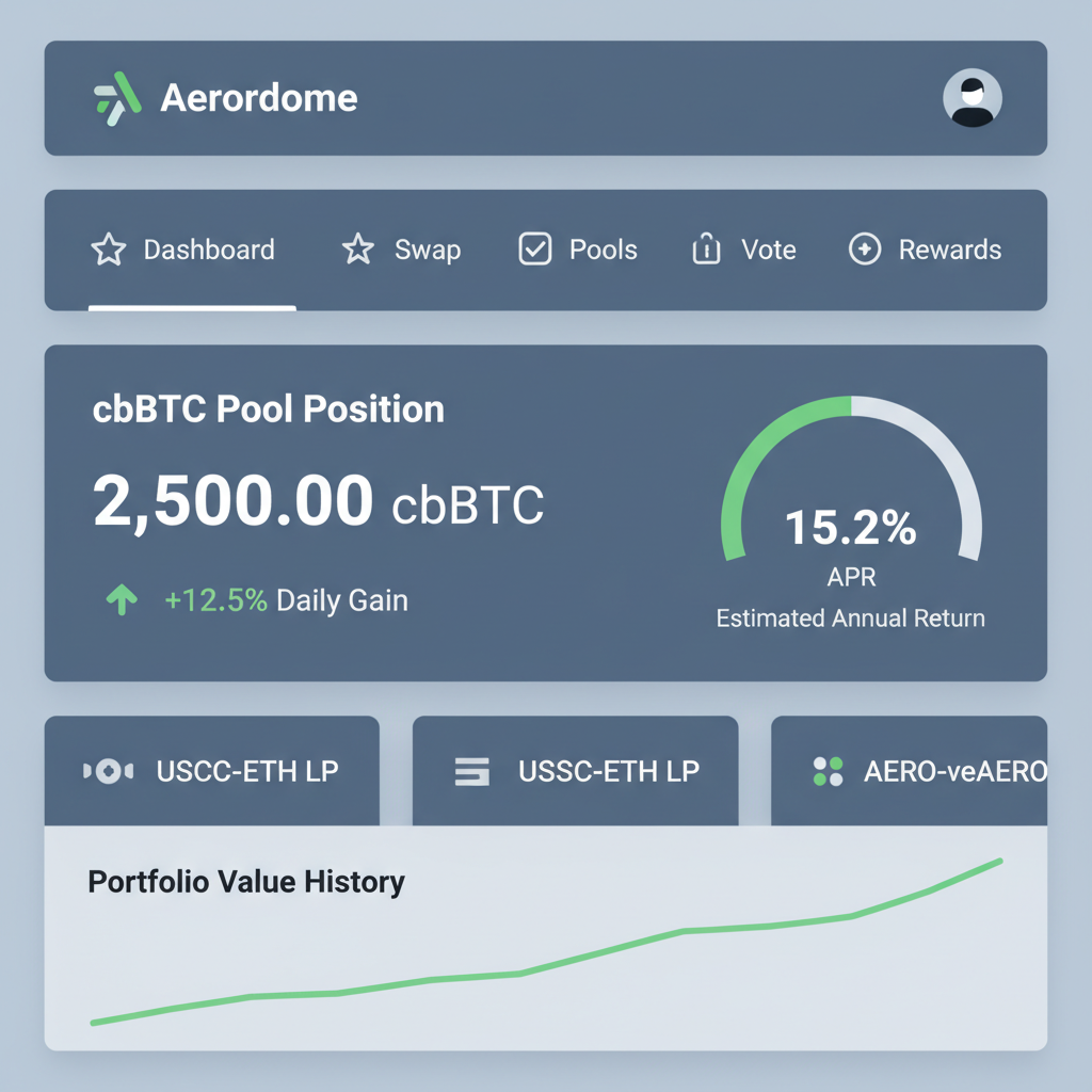 Aerodrome portfolio dashboard showing cbBTC pool position and APR