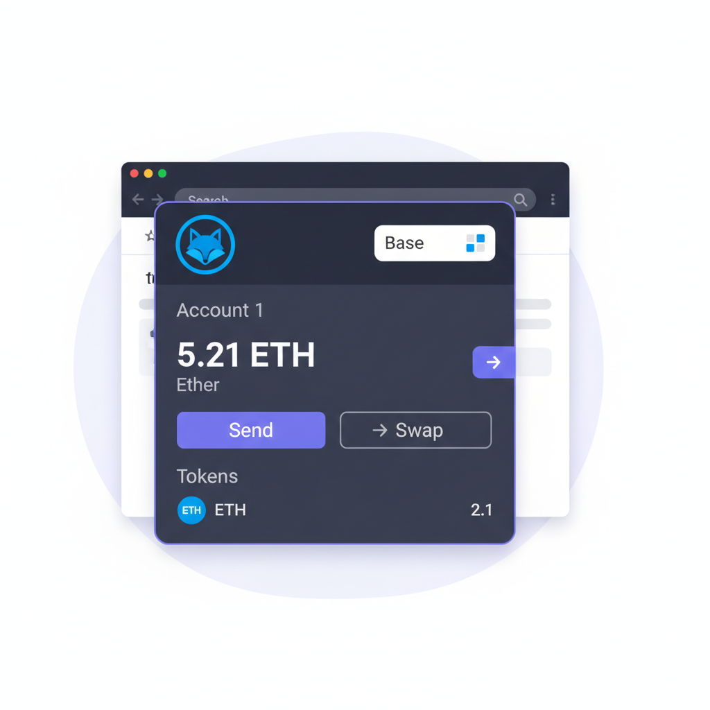 MetaMask wallet interface showing Base network added and ETH balance