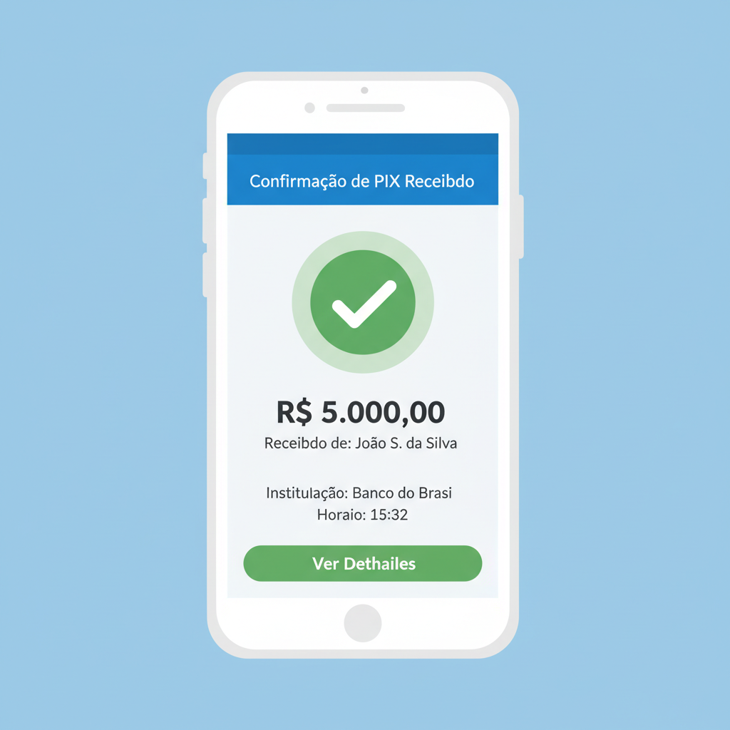 Brazilian bank app notification showing instant PIX receipt of R$5,000+ BRL