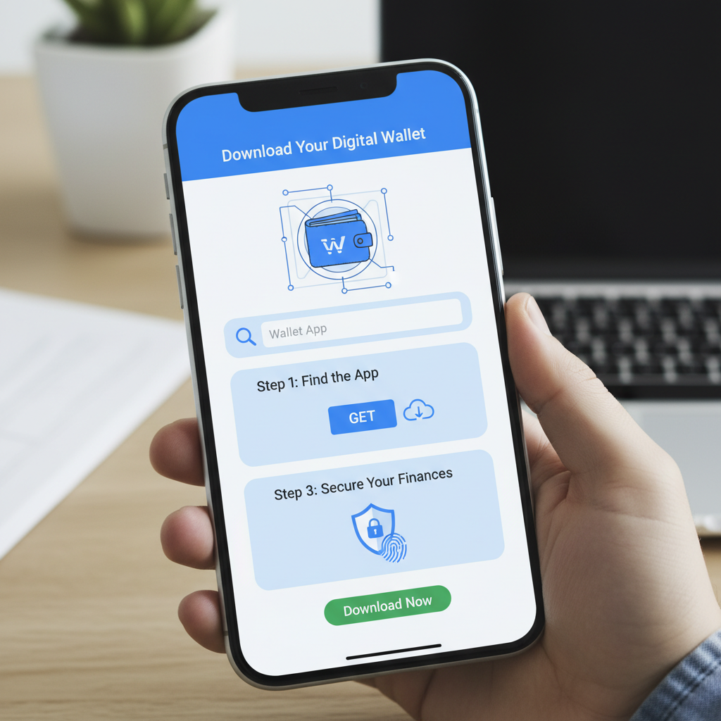 smartphone screen showing wallet app download, clean app store interface