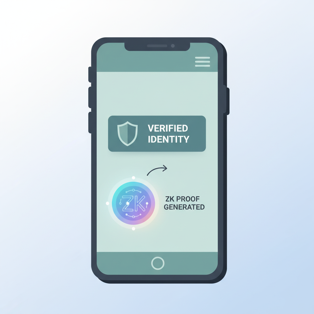 digital credential badge appearing in wallet, glowing ZK proof icon